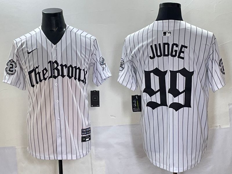 Men 2025 New York Yankees #99 Judge White Stripe Five generations Joint Name Nike MLB Jersey style 01